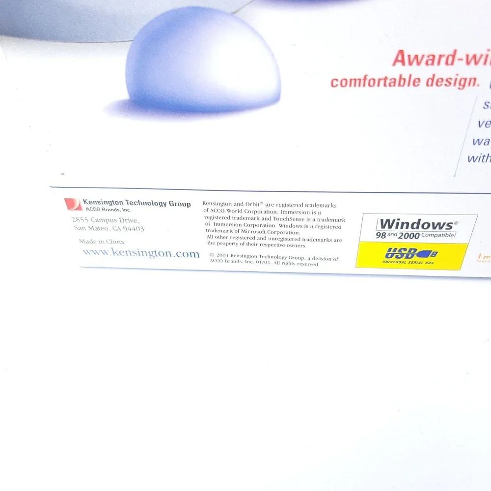 Kensington Orbit 3D Two-button USB Trackball Mouse Blue 64232 New Sealed
